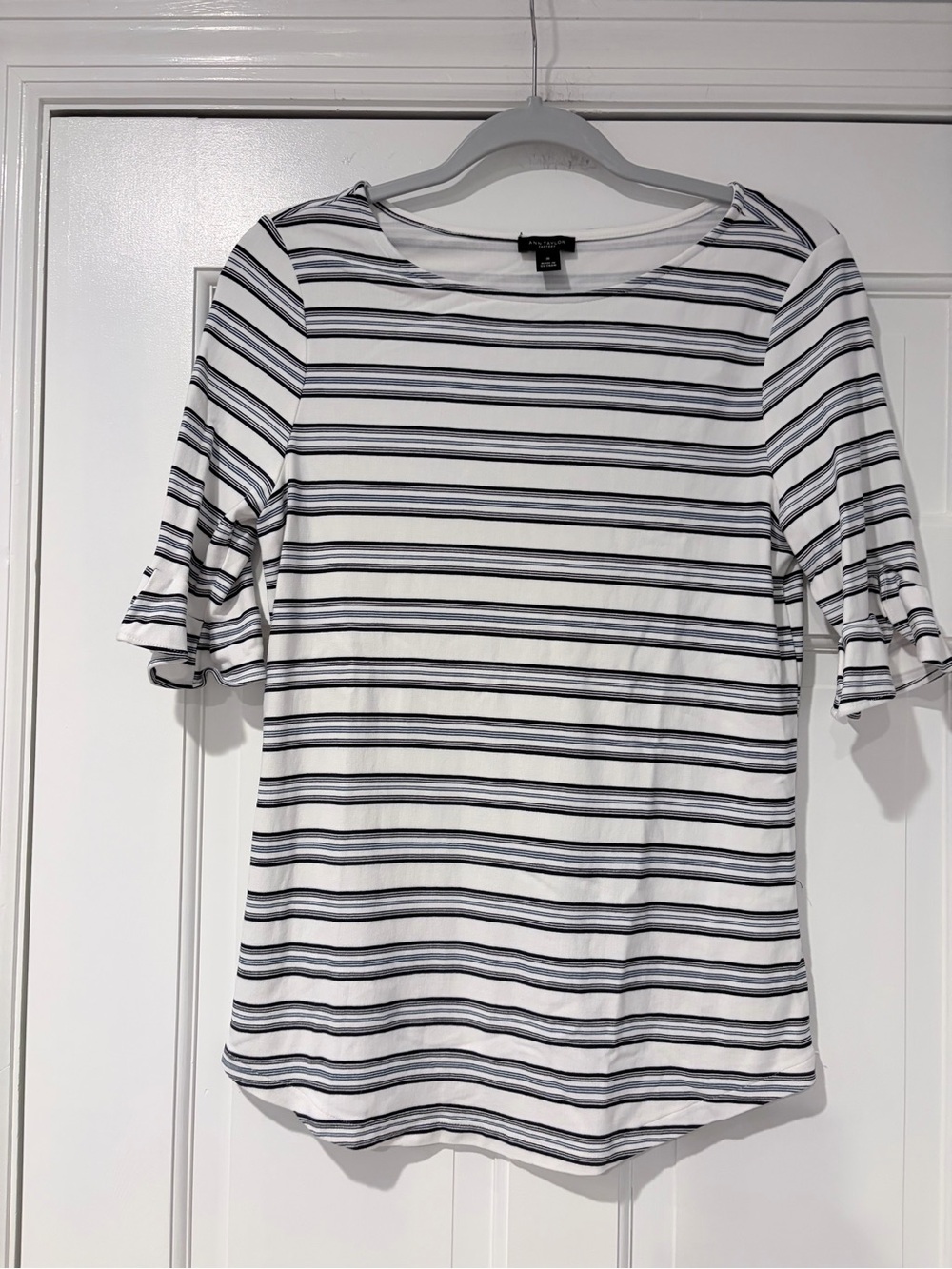 Ann Taylor Factory Striped Ruffle Sleeve Top Medium